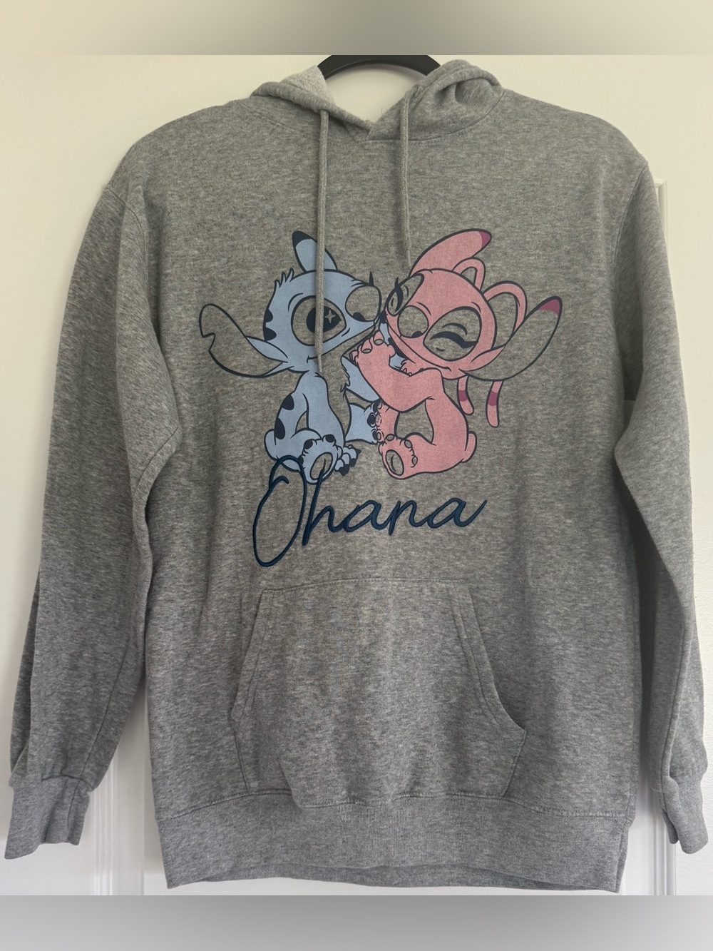 Disney Stitch Angel Hoodie XS Gray Pullover Sweatshirt Ohana Lilo & Stitch